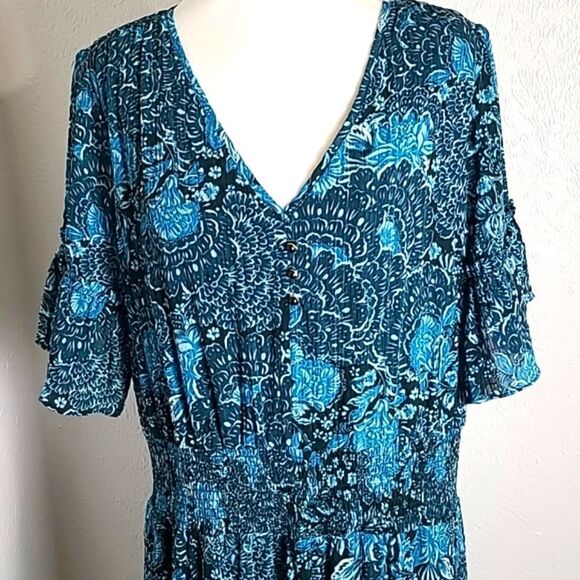 Isaac Mizrahi Chiffon Midi-Dress, Teal & Dark Green, Size Large - Picture 5 of 12